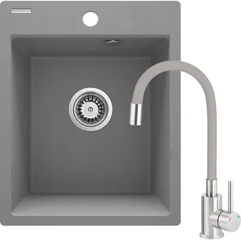 Granitový dřez Deante Dřez Corio s dřezovou baterií, granit - ZRCPS103, šedá metalic