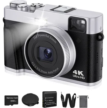 Digitální kamera Digitální fotoaparát 48 Mpx 4K s automatickým ostřením 32GB karta HDMI a USB-C kabel Klapka Vak Poutko Kompaktní kamera na cesty černá