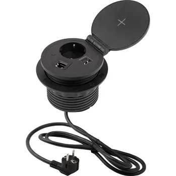 Elektrická zásuvka STRONG StrongPower El. zásuvka otevírací, 1x 230V,1x USB A/C,bezdr. nabíječka, schuko