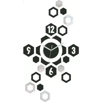Hodiny 3D nalepovací hodiny Hexagon wenge
