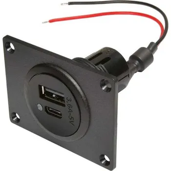 Příslušenství ke karavanu Zásuvka dvojitá s montážní deskou, napájení USB-C/A, 12-24V DC, černá