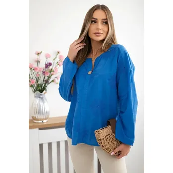 Dámská halenka Košilová halenka IT-67 s vyšívaným vzorem - chrpově modrá L-XL