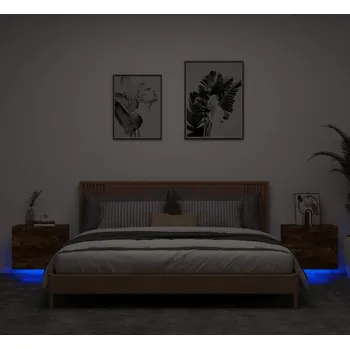 Ložnice vidaXL Nástěnné noční stolky s LED osvětlením 2 ks [836823] Barva: kouřový dub