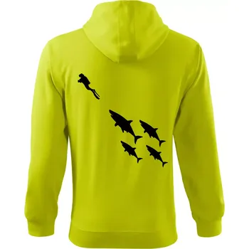 Pánská mikina Potápěč žraloci - Mikina s kapucí na zip trendy zipper - M ( Limetková )