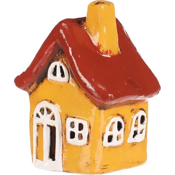 Domeček keramický - LED osvětlení, žlutý s červenou střechou - MT749