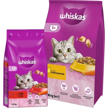 Krmivo pro kočku WHISKAS Adult 14kg - suché krmivo pro kočky s kuřecím masem a zeleninou & WHISKAS Adult 3,8kg - suché kompletní krmivo pro dospělé kočky s lahodným hovězím masem