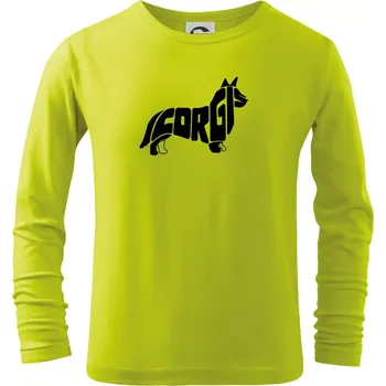 Dětská móda Corgi - nápis v těle - Triko dětské Long Sleeve - 122 cm/6 let ( Limetková )