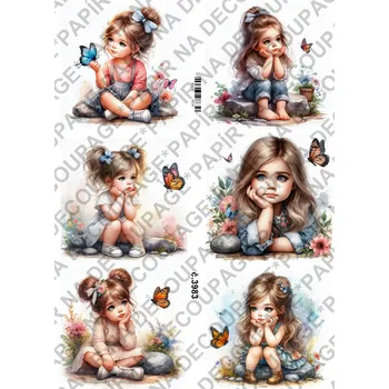 Umělecký papír Rýžový a soft papír na decoupage - Holčička s motýlem - KB03983 Materiál: Soft, Rozměr: A4