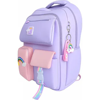 turistický batoh eCa PL160FIO Univerzální školní batoh RAINBOW s kapsami a klíčenkou, 35 l, fialová