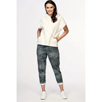 Volnější šedobílé dámské kalhoty s hlubším sedem a kapsami 316 délka normální velikost M