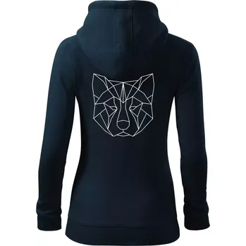Dámská mikina Akita Inu - Geometrie - Dámská mikina trendy zipper s kapucí - L ( Námořní modrá (velmi tmavá - téměř černá) )