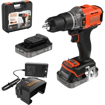 BLACK+DECKER Aku vrtací šroubovák s příklepem POWERCONNECT s 2 x 2,0Ah bateriemi, 1A nabíječkou a kufrem BCD383D2XK