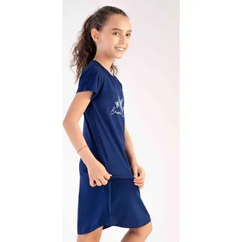 Dívčí noční košile Vienetta Kids Dětská noční košile s krátkým rukávem Butterfly Barva: Modrá - tmavě, Velikost: 15/16