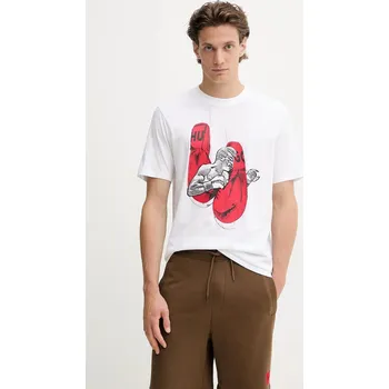 Pánské tričko Bavlněné tričko HUGO Diboxer pánské, béžová barva, s potiskem, 50542560 01X, vel. XXL