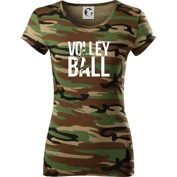 Dámské tričko Volleyball nápis - Dámské maskáčové triko - L ( Hnědý maskáč )