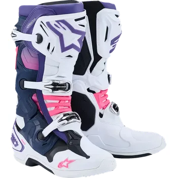 Moto obuv Motokrosové boty s vnitřní botičkou ALPINESTARS TECH 10 barva bílá/fialová/růžová 26 (motokrosová obuv na motorku )