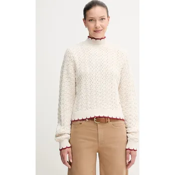 Dámský svetr Svetr Pepe Jeans dámský, béžová barva, s pologolfem, PL7000016 02X, vel. M