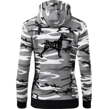 Dámská mikina Dobrmans - nápis v tělě - Dámská mikina trendy zipper s kapucí - S ( Šedý maskáč )