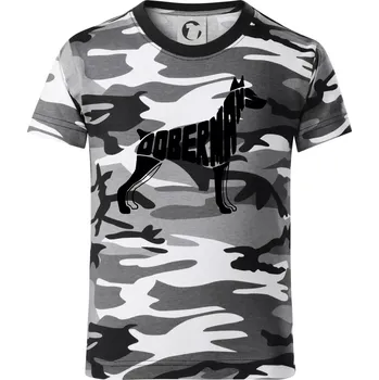 Chlapecké oblečení Dobrmans - nápis v tělě - Dětské maskáčové triko - 134 cm/8 let ( Šedý maskáč )