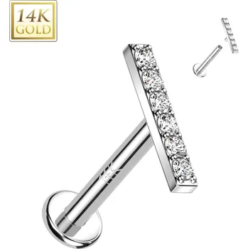 Piercing Atreya Labreta s vnitřním závitem ze 14 kt zlata 585/1000 se zirkonovým páskem Satin Barva: Bílé zlato, Délka / Průměr: 8 mm