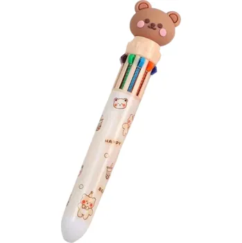 Vícebarevné pero 10 barev Kuličkové pero s medvídkem 15 x 3 x 2 cm Roztomilé kreslené pero do školy a kanceláře pro děti i studenty