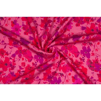 Popelín šatovka s květinovým vzorem, 100% lyocell, tmavě růžová, sartor.cz