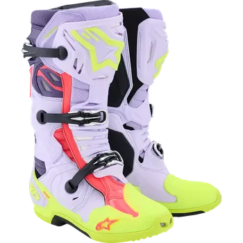 Moto obuv Ventilační motokrosové boty s vnitřní botičkou ALPINESTARS TECH 10 SUPERVENTED VENTILAČNÍ barva fialová/žlutá fluo/diva ružová/ (vysoce ventilační obuv na motokros s vylepšeným komfortem pro horké a suché dny)