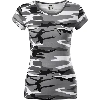 Dámské tričko Srdce nekonečno na prso - Dámské maskáčové triko - XS ( Šedý maskáč )