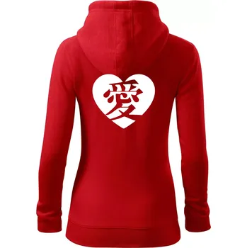 Dámská mikina Láska japonština čínština - Dámská mikina trendy zipper s kapucí - 2XL ( Červená )