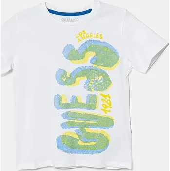 Chlapecké tričko Dětské bavlněné tričko Guess bílá barva, s potiskem, L5GI12 K8HM4 L5GI12.K8HM4.PPYA 00X, vel. 122-125