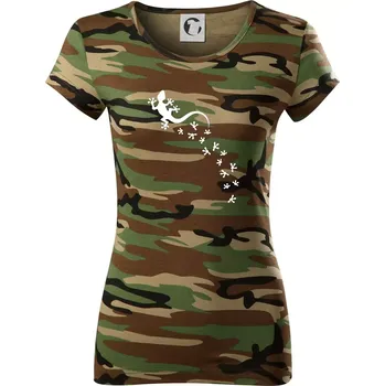 Dámské tričko Geocaching Gekoni - Dámské maskáčové triko - L ( Hnědý maskáč )