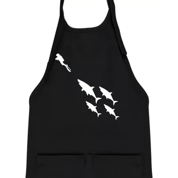 Kuchyňská zástěra Potápěč žraloci - Dětská zástěra na vaření - Univerzální velikost ( Černá )