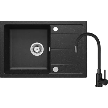 Granitový dřez Deante Dřez Leda s dřezovou baterií, s odkapávačem, granit - ZRDP2113 grafit