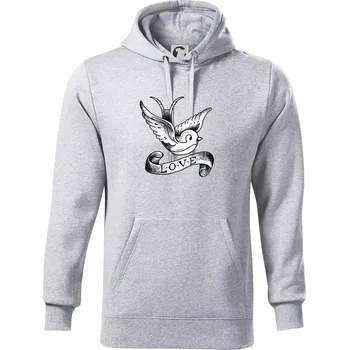 Pánská mikina Love holubice - kreslená - Mikina pánská Cape s kapucí - 4XL ( Světlešedý Melír )