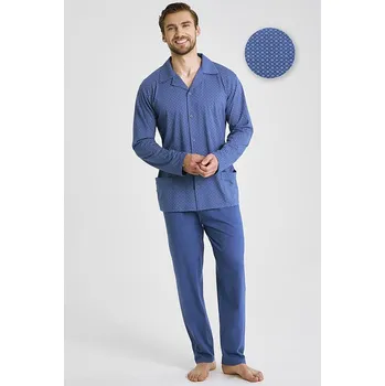 Pánské pyžamo Pánské propínací pyžamo Derek modré dlouhé 4XL
