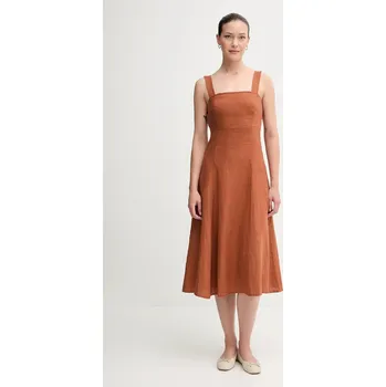Dámské šaty Lněné šaty United Colors of Benetton oranžová barva, midi, 4AGHDV0AG 28X, vel. L