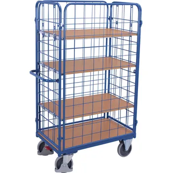 Vysoký patrový vozík VARIOFIT VF 800311 se třemi policemi, čtyřmi mřížovanými stěnami, nosnost 500 kg