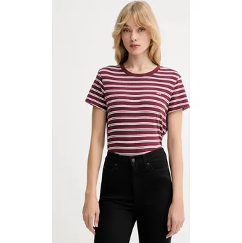 Dámské tričko Bavlněné tričko Levi's dámské, vínová barva, 39185 39185.0377 83A, vel. XS