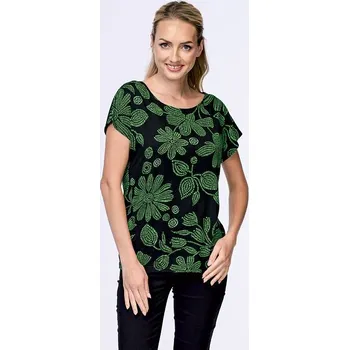 Dámská halenka Kimonová černá dámská halenka se zelenými květy 784 velikost XL