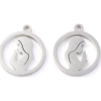 Přívěsek Kovový přívěšek - panna Maria, 14x11,5mm, ocel 304, 1ks