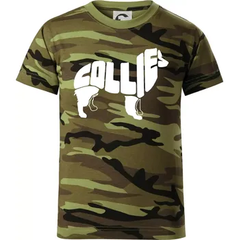 Border kolie písmo v těle - Dětské maskáčové triko - 104-110cm / 3-4 roky ( Zelený maskáč )