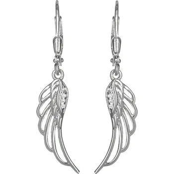 Náušnice Argento 67061 Stříbrné náušnice - andělské křídlo, čiré kulaté zirkony