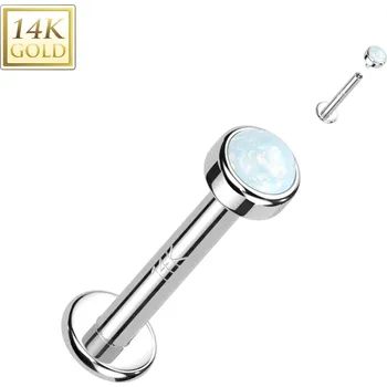 Piercing Atreya Labreta s vnitřním závitem ze 14kt zlata 585/1000 Opal dream Barva: Bílé zlato, Délka / Průměr: 6 mm