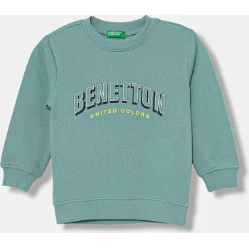 Chlapecká mikina Dětská bavlněná mikina United Colors of Benetton tyrkysová barva, s potiskem, 3J70G10JY 3J70G10JY.P.seasonal 06X, vel. 82