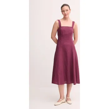 Dámské šaty Lněné šaty United Colors of Benetton 4AGHDV0AG burgundské 93X, vel. L