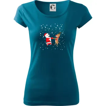 Tancující Santa a sob - Dámské triko Pure - L ( Petrolejová )