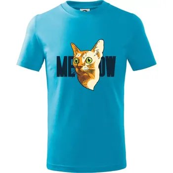 Kočka meow - Tričko dětské bavlněné - 98 cm / 2 roky ( Světlý tyrkys )