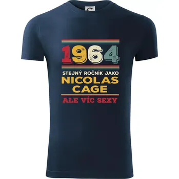 Pánské tričko 1964 stejný ročník jako Nicolas Cage - Viper FIT - Pánské zůžené tričko - S ( Námořní modrá (velmi tmavá - téměř černá) )