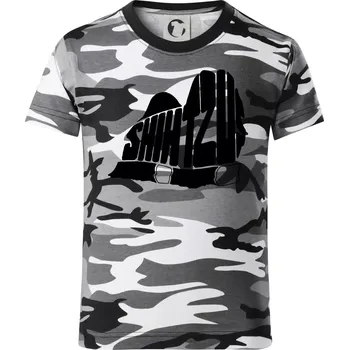 Chlapecké tričko Shih-tzu - nápis v těle - Dětské maskáčové triko - 134 cm/8 let ( Šedý maskáč )