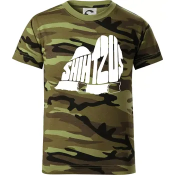 Shih-tzu - nápis v těle - Dětské maskáčové triko - 146 cm/10 let ( Zelený maskáč )